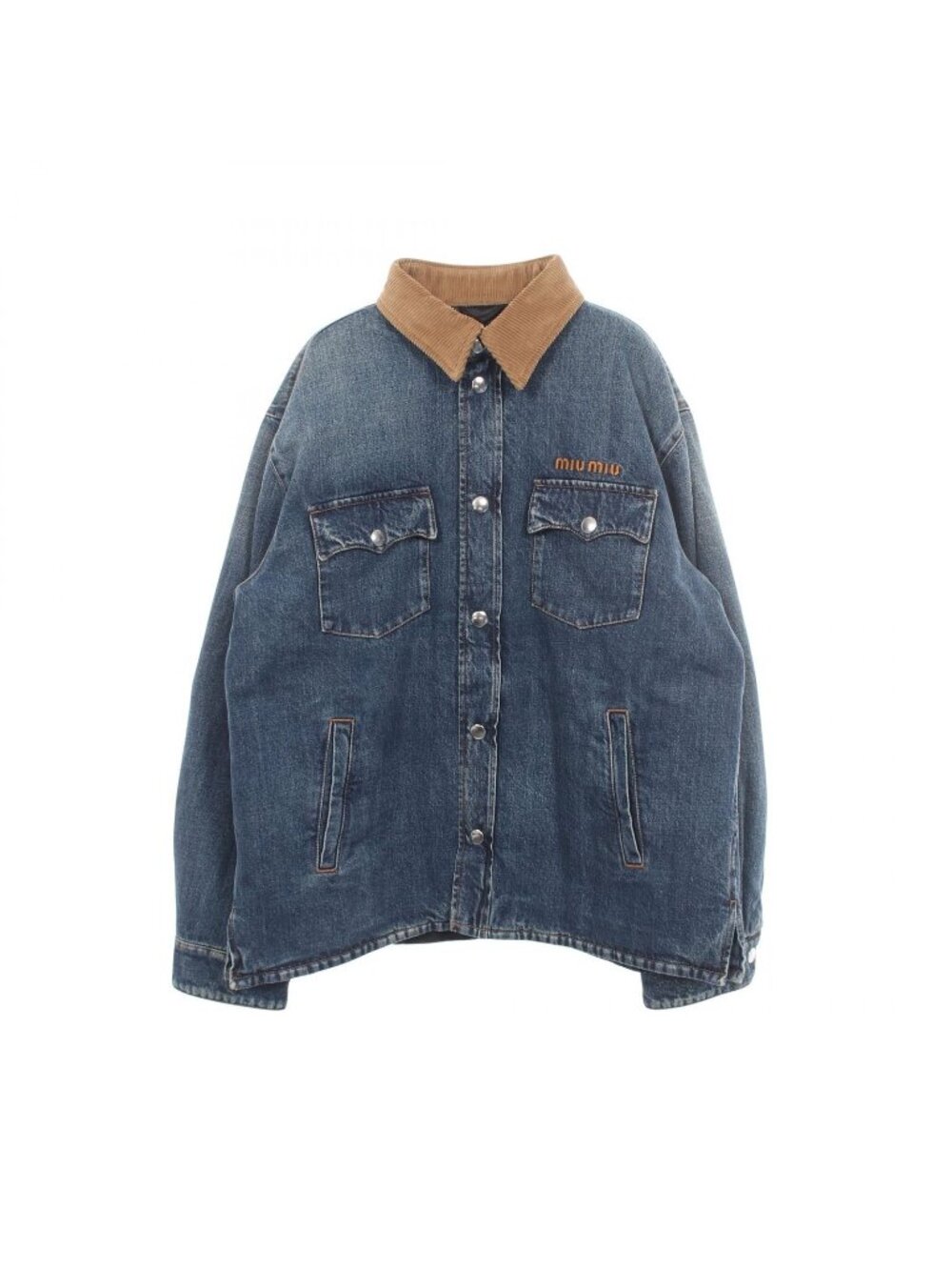 Miu Miu Down Jacket Denim Washed Indigo Blue Cotton
